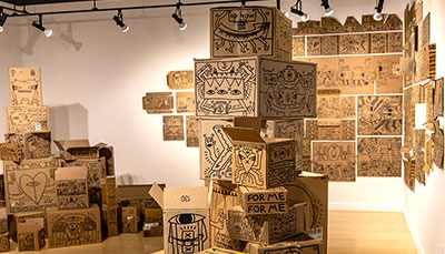 An art exhibit in a gallery. 